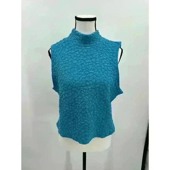 Anthropologie Turquoise Blue Tassel Popcorn High Neck Crop Tank Top - Women's XL - Picture 10 of 12